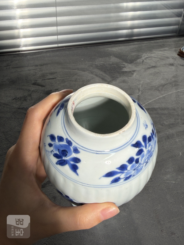 清康熙青花开光花鸟纹模印盖瓶 - 图7